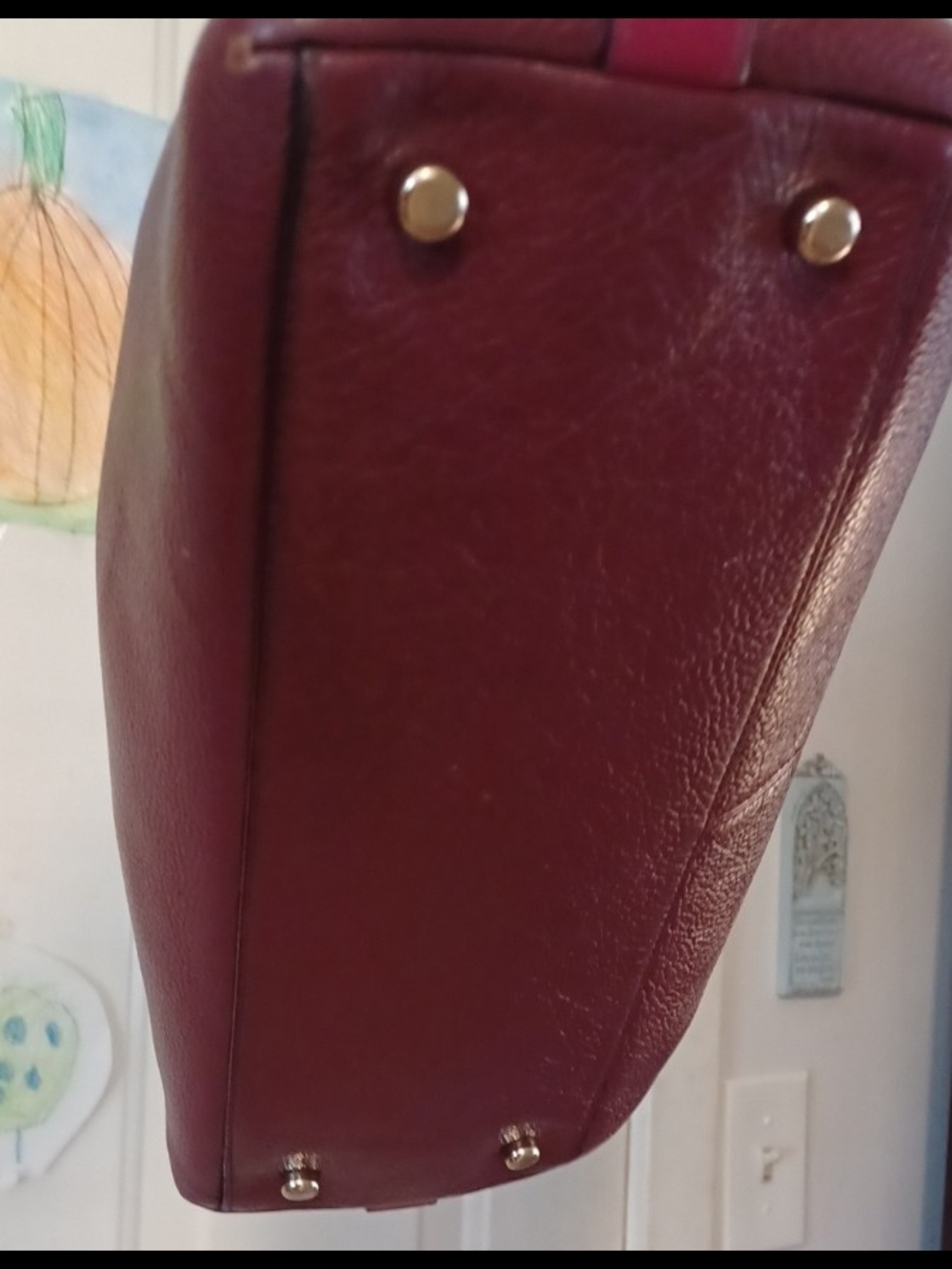 Coach Burgundy Leather Tote Navy Trim and Pink Accent Hangtags Shoulder Purse - Picture 6 of 16